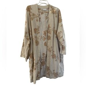 J Jill Size 2XL Embroidered Kimono Open Front Cardigan Beige Floral Basic